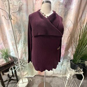 📌Au Lieu Shawl Collar Cotton Mulberry Color Cardigan Leather Strap Closure